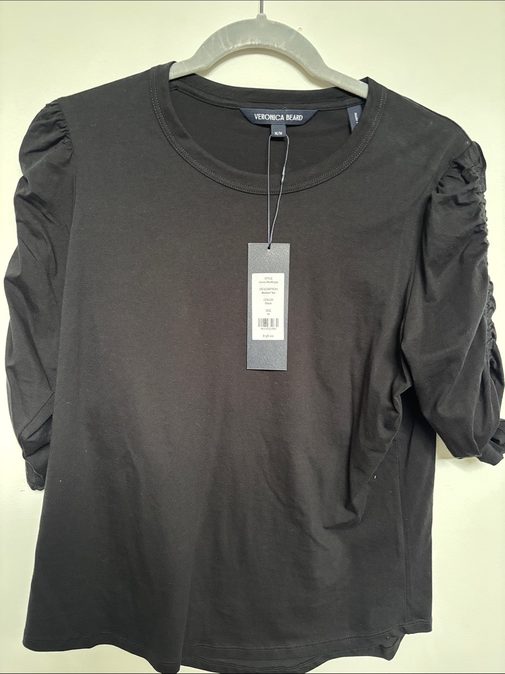 Veronica Beard Black Puff-Sleeve Crew Tee